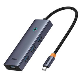 Hub Baseus UltraJoy 5-in-1, USB-C la 4xUSB 3.0, 1xUSB-C, 100W, Gri