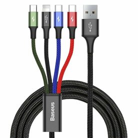Cablu Baseus 4-in-1, USB la Lightning, 2x USB-C, Micro-USB 3.5A, 1.2m, Negru