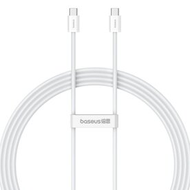 Cablu Baseus Superior Series 2, Incarcare rapida, USB-C la USB-C, 100W, 2m, Alb