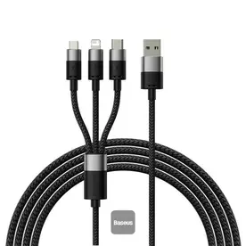 Cablu de date Baseus StarSpeed 3-in-1, Fast Charging, USB-C, Lightning, Micro USB, 3.5A, 1.2 metri
