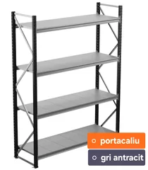 Raft Industrial Profesional 250x60 Cm - Lungime 210cm - 350Kg/nivel - Gri antracit/portocaliu