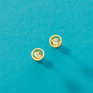 14K златни обеци за деца старлетка в кръг и кристали