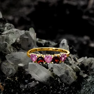 Златен императорски гранат сърца сребърен пръстен