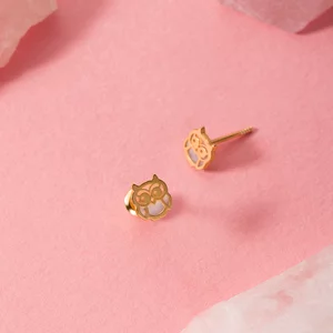 Обеци от 14K злато Cute Owl