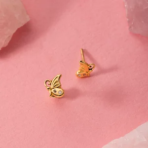 Обеци от 14K злато Half Studded Butterfly