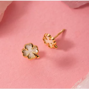 Обеци от 14K злато Mother of Pearl Clover