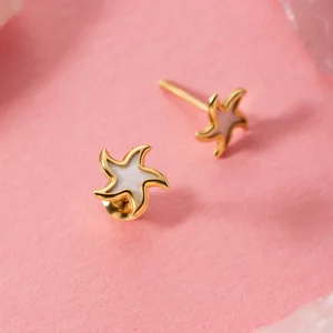 Обеци от 14K злато Mother of Pearl Starfish