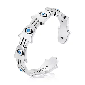 Регулируем сребърен пръстен Blue Hamsa