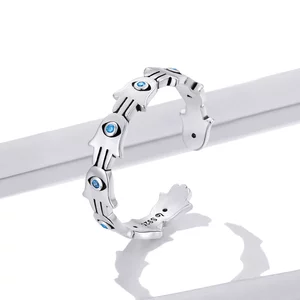 Регулируем сребърен пръстен Blue Hamsa