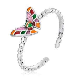 Регулируем сребърен пръстен Open Colorful Butterfly