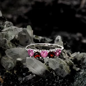 Сребърен императорски гранат сърца Сребърен пръстен