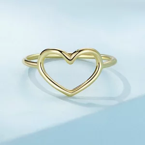 Сребърен пръстен Голямо златно просто сърце
