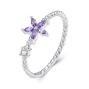 Сребърен пръстен просто лилаво цвете