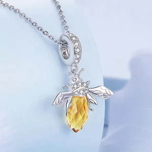 Сребърен талисман жълта кристална пчела