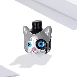 Сребърен талисман монокъл котка