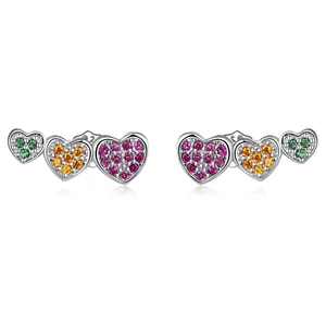 Сребърни обеци Coloured Trio Hearts