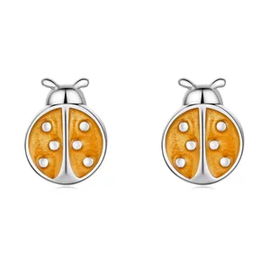 Сребърни обеци Enamel Orange Ladybug