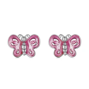 Сребърни обеци Pink Butterfly Mini