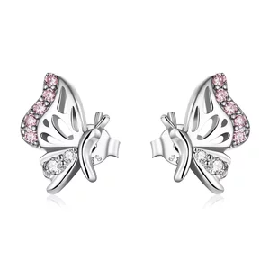 Сребърни обеци Pink Crystal Butterflies