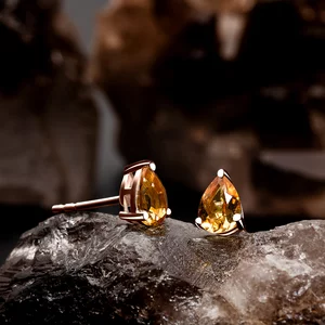 Сребърни обеци Rose Gold Citrine Drop