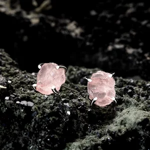 Сребърни обеци Silver Piece of Rose Quartz