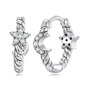 Сребърни обеци усукани Луна и Звезда