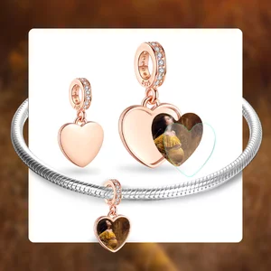 Талисман сребро по поръчка снимка розово злато сърце