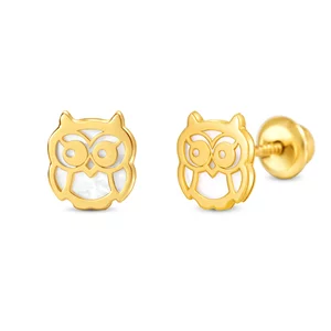 14K arany fülbevaló Cute Owl