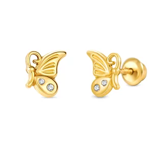 14K arany fülbevaló Half Studded Butterfly