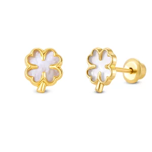 14K arany fülbevaló Mother of Pearl Clover
