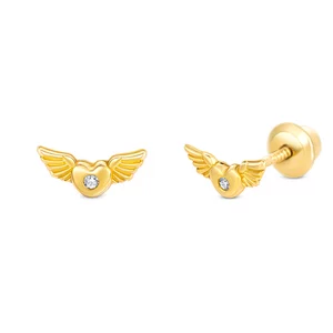 14K arany fülbevaló Winged Hearts