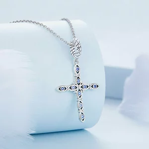 Ezüst nagy kék kereszt talizmán