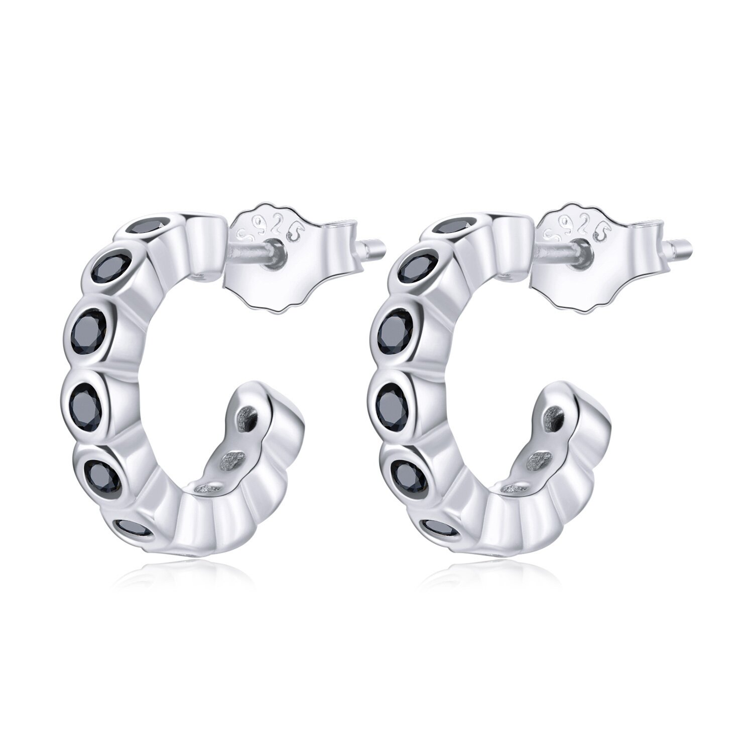 Fekete Studded Hoops ezüst fülbevaló