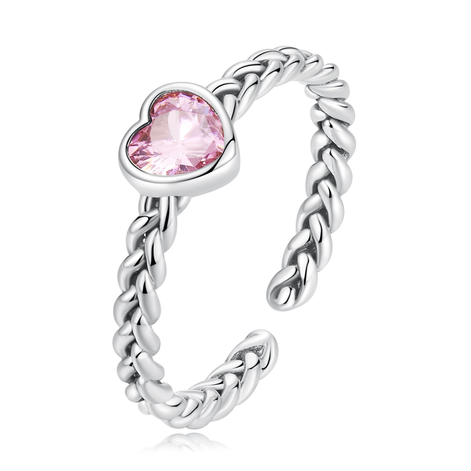 Fonott Pink Heart ezüst állítható gyűrű