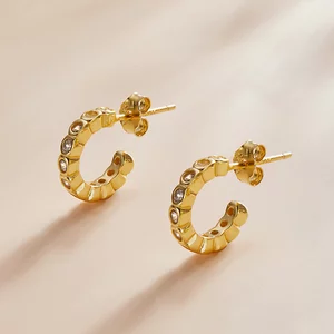 Golden Crystal Studded Hoops ezüst fülbevaló