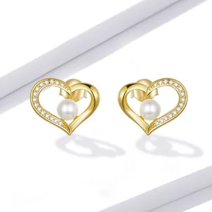 Golden Hearted Pearl ezüst fülbevaló
