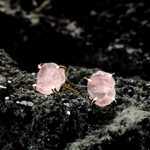 Golden Piece of Rose Quartz ezüst fülbevaló