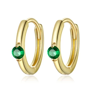 Golden Simple Green Stone ezüst fülbevaló