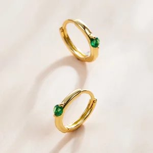 Golden Simple Green Stone ezüst fülbevaló