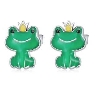 Mini Crown Frog ezüst fülbevaló