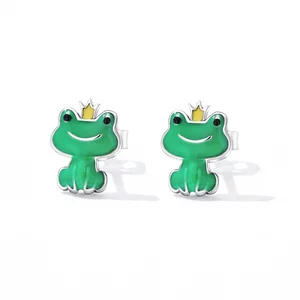 Mini Crown Frog ezüst fülbevaló