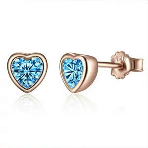 Rose Gold Blue Heart ezüst fülbevaló
