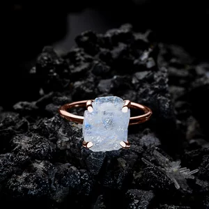 Rose Gold egyszerű holdkő ezüst gyűrű