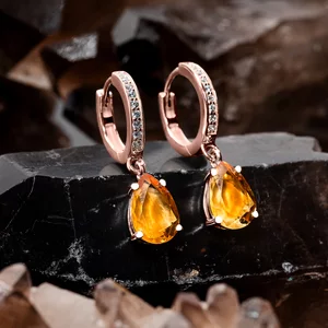 Rose Gold Elegant Citrine Drop ezüst fülbevaló