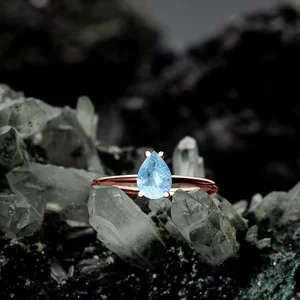 Rose Gold Serene Bliss Aquamarine ezüst gyűrű
