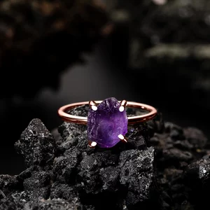 Rose Gold Simple Amethyst ezüst gyűrű