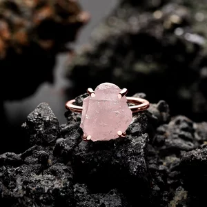 Rose Gold Simple rózsakvarc ezüst gyűrű