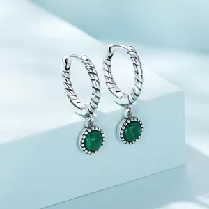 Twisted Green Drops ezüst fülbevaló