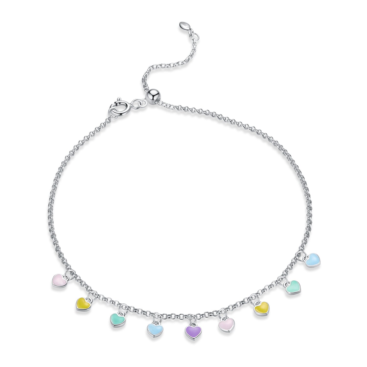 Bratara de glezna din argint colorful hearts