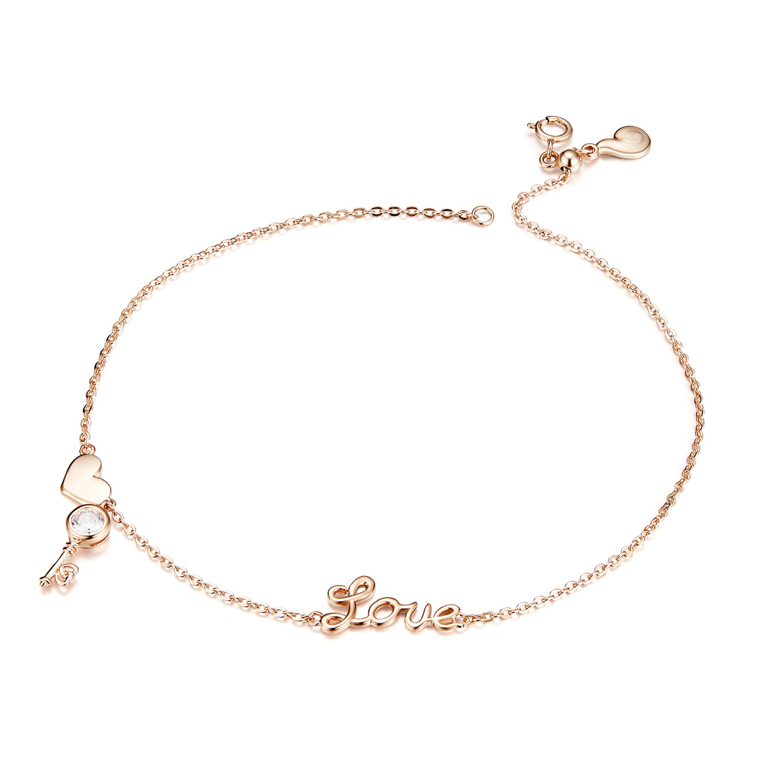 Bratara de glezna din argint rose gold key of my heart
